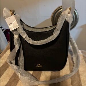Coach Black Leather Shoulder Bag with Gold Accents